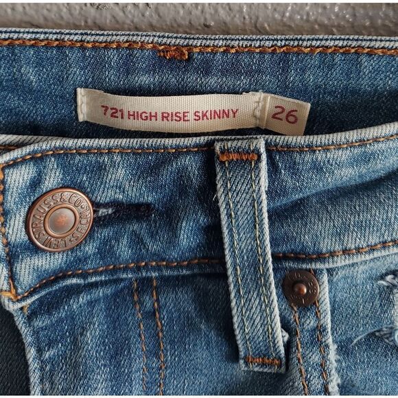 Levis 721 High Rise Distressed Skinny Jeans Size 26 - Picture 3 of 4